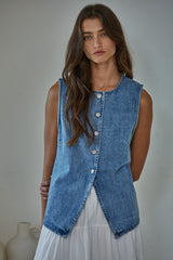 Denim Button Front Vest Top