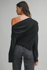 One-Shoulder Draped Satin Blouse