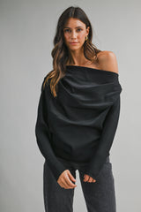 One-Shoulder Draped Satin Blouse
