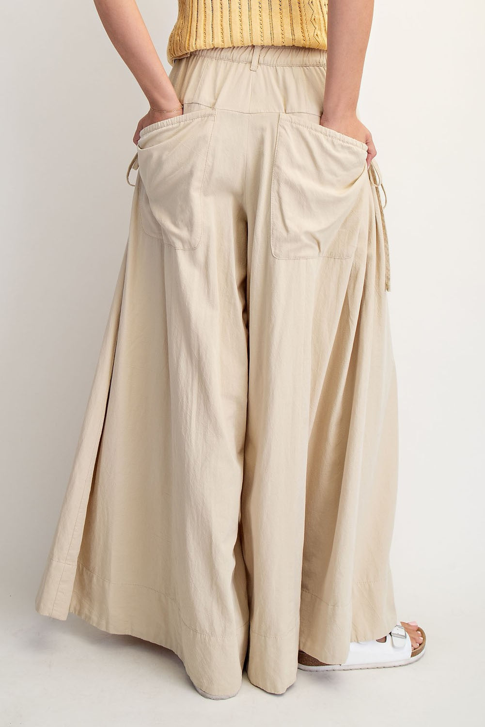 Billowy Cotton Wide-Leg Pants with Drawstring Pockets