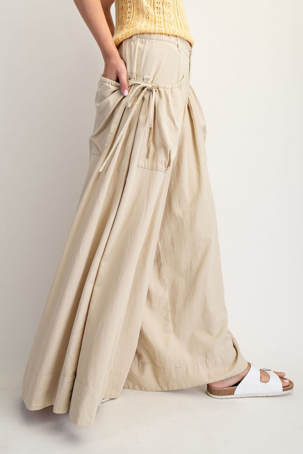 Billowy Cotton Wide-Leg Pants with Drawstring Pockets