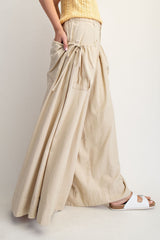 Billowy Cotton Wide-Leg Pants with Drawstring Pockets