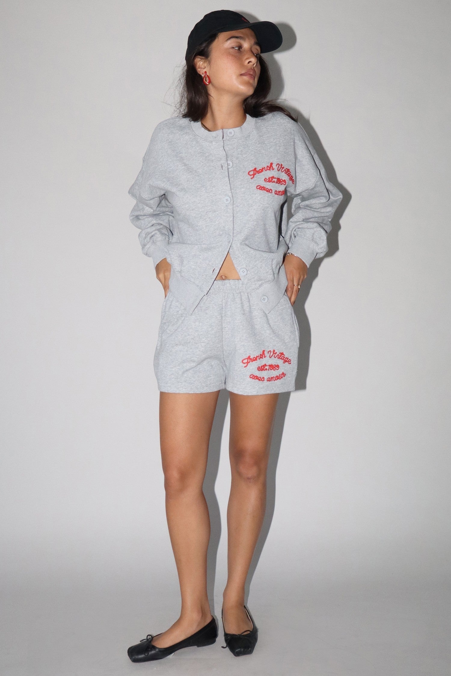 French Graphic Embroidered Sweatshirt Cardigan – Relaxed Fit