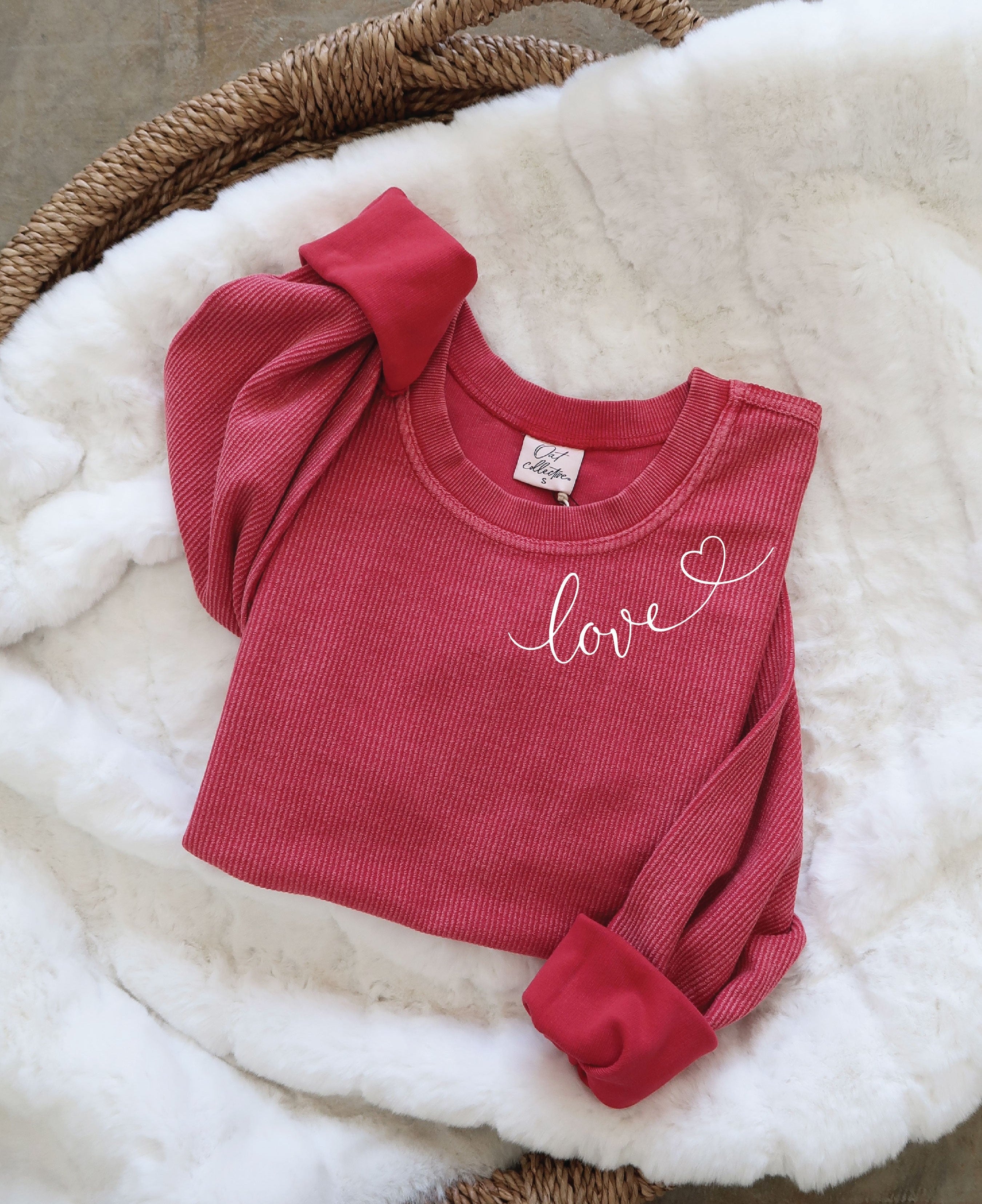 Love Heart Neckline Cropped Thermal Pullover
