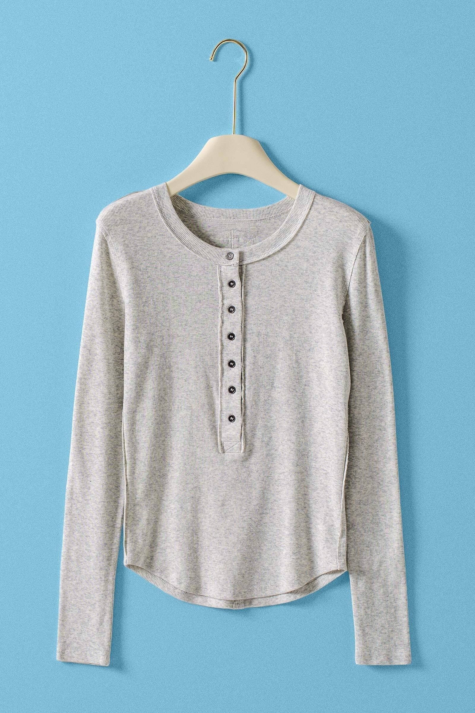 Classic Ribbed Long Sleeve Henley Top