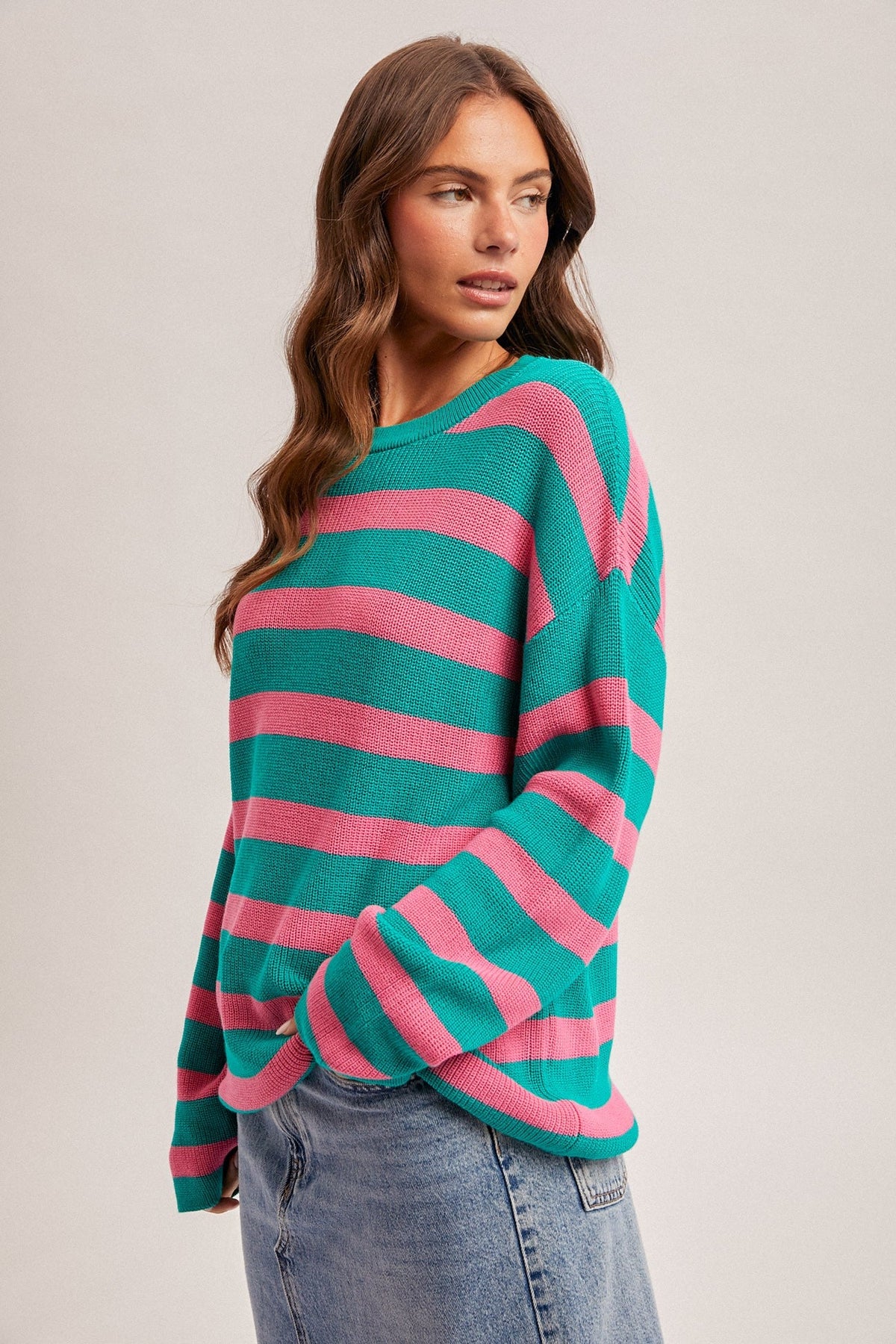 Oversized Scoop Neck Striped Sweater