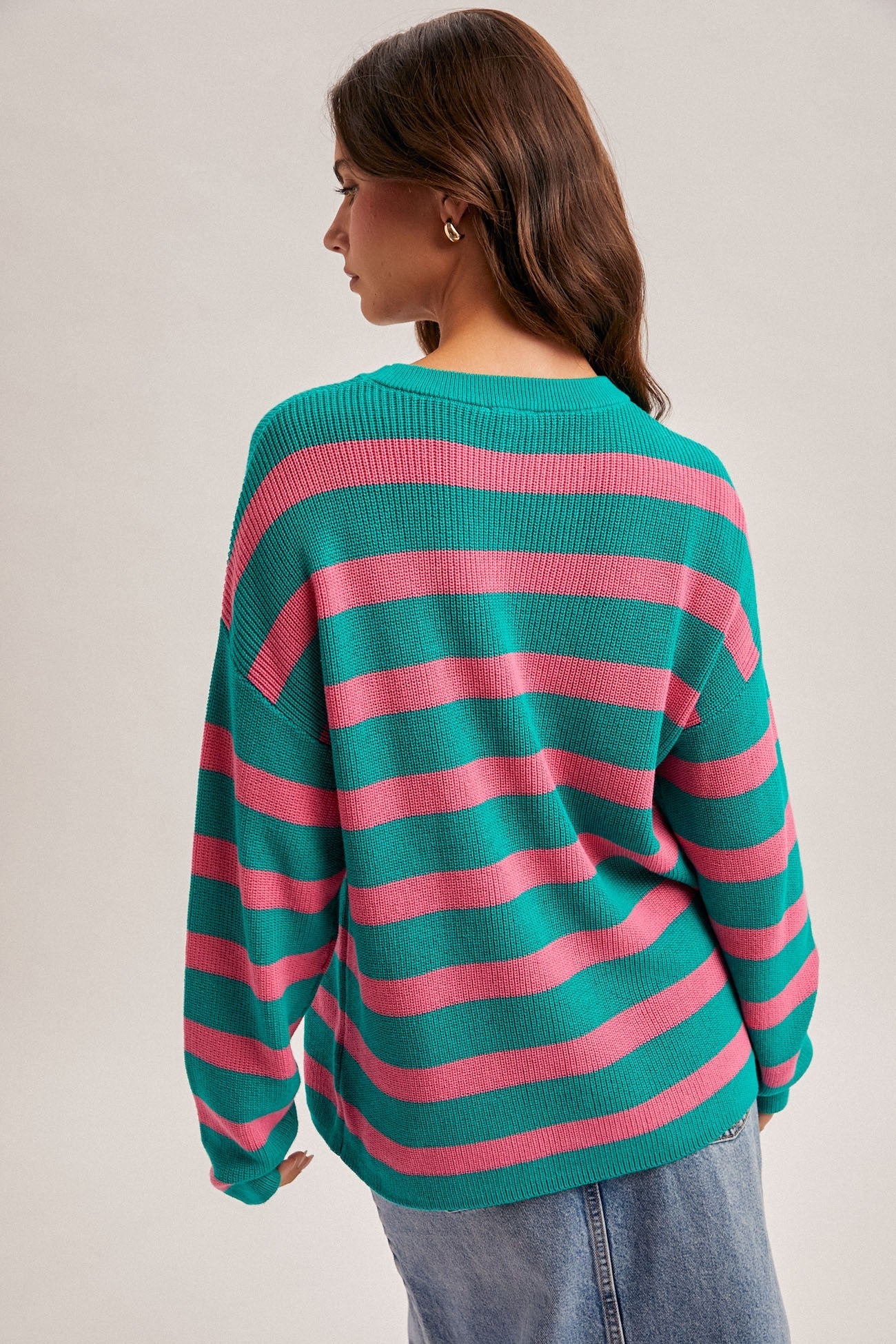 Oversized Scoop Neck Striped Sweater