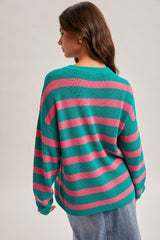 Oversized Scoop Neck Striped Sweater