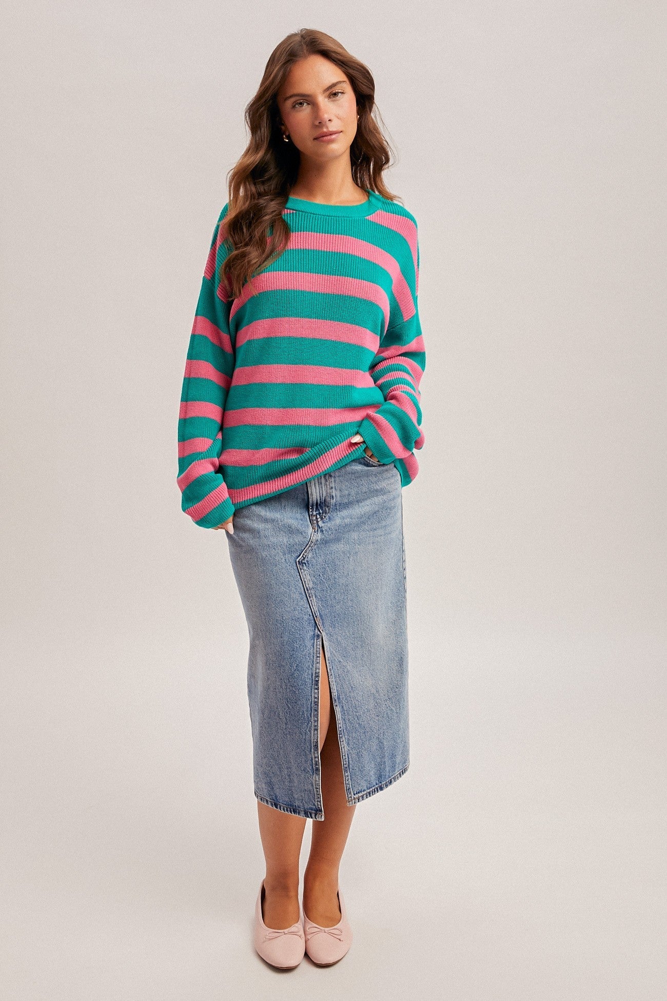 Oversized Scoop Neck Striped Sweater