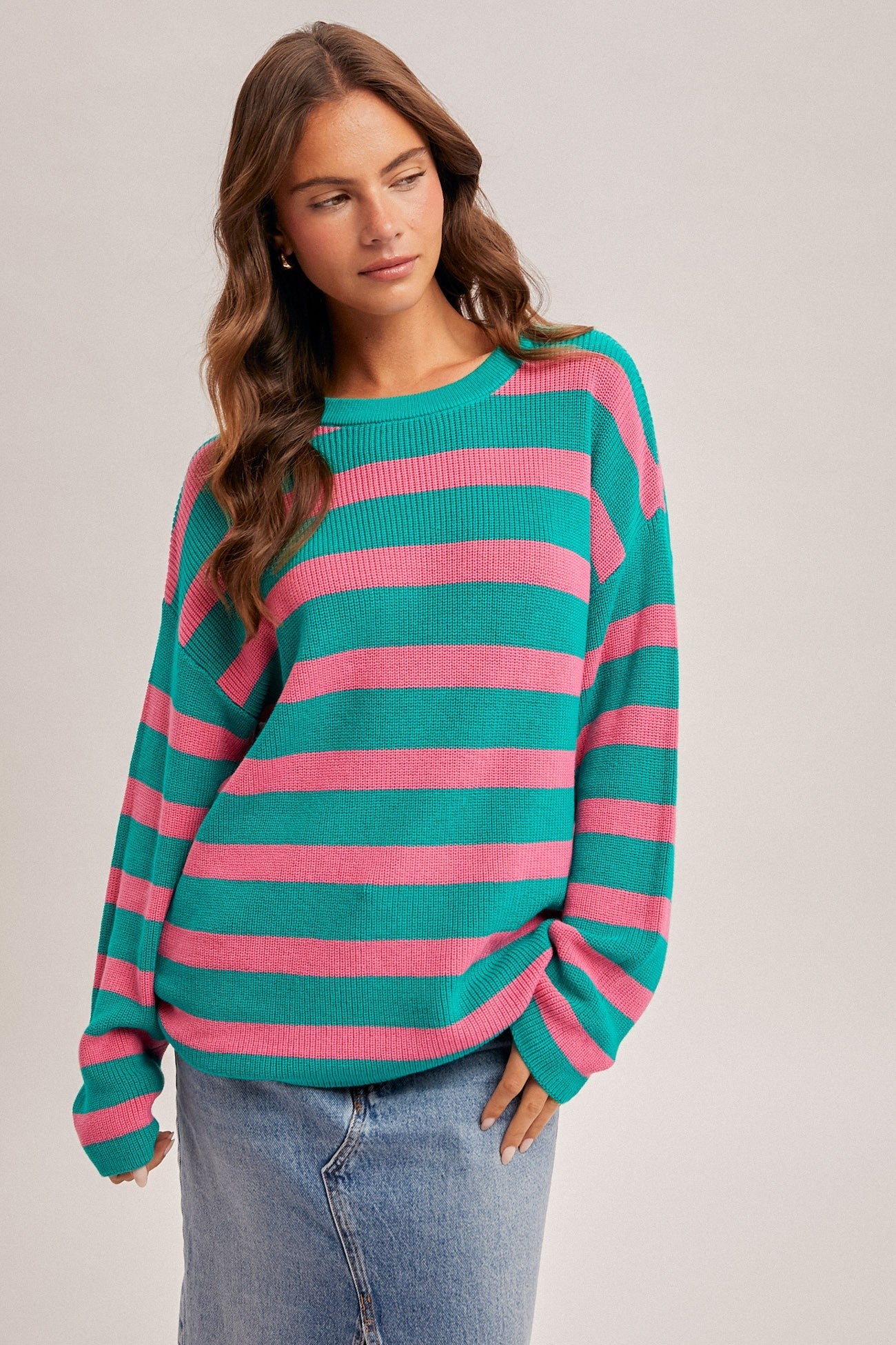 Oversized Scoop Neck Striped Sweater