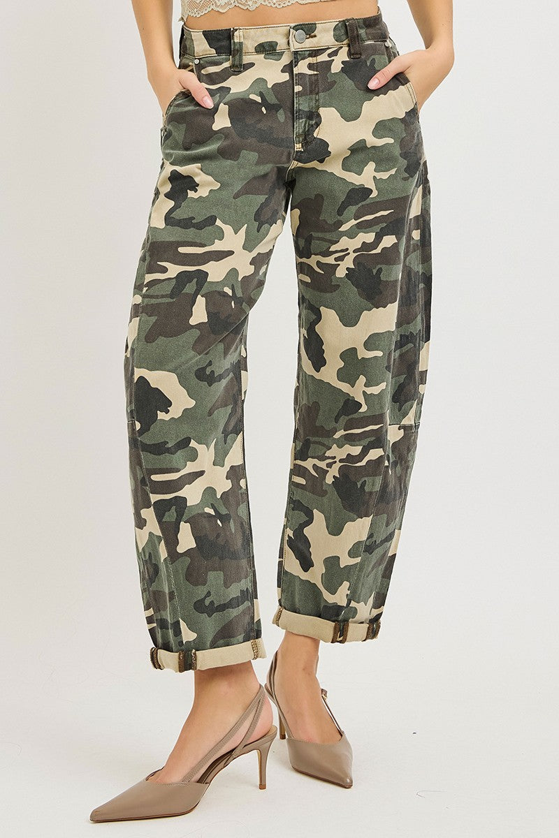 Camo Barrel Leg Utility Jeans