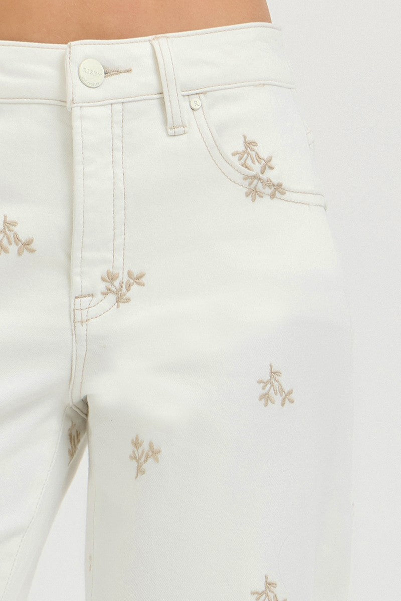 High Rise Embroidered Leaf Barrel Pants