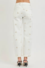 High Rise Embroidered Leaf Barrel Pants
