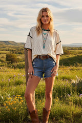 Polka Dot Contrast Trim Top