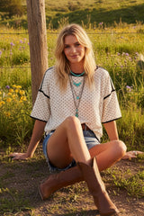 Polka Dot Contrast Trim Top