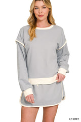 French Terry Drop Shoulder Pullover & Skort Set