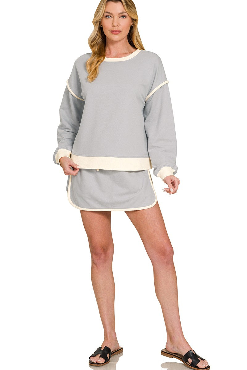 French Terry Drop Shoulder Pullover & Skort Set