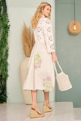 Ivory Scalloped Eyelet Button-Down Jacket