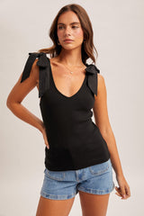 Bow Tie Strap Ribbed Tank