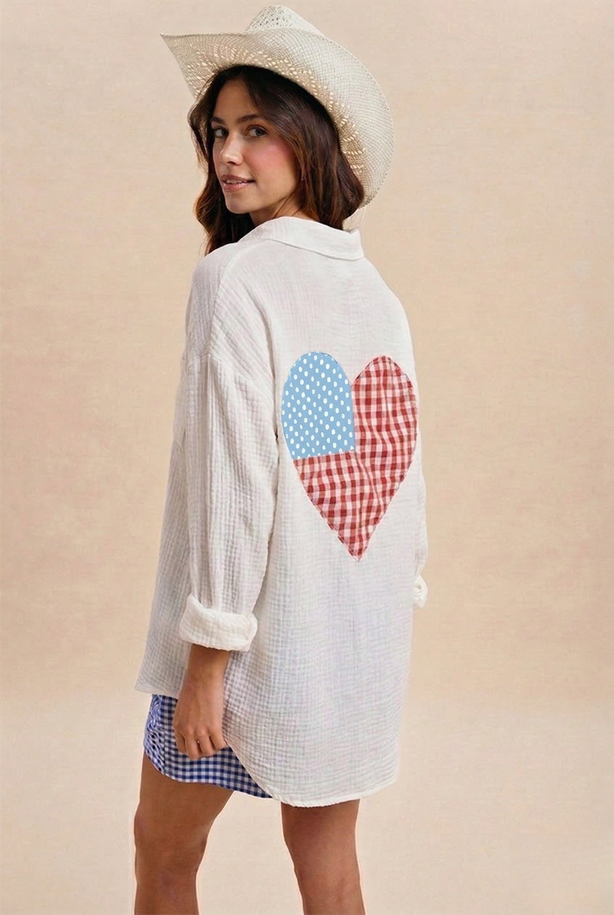 Heart Patch Gauze Shirt