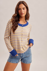 Color Block Stripe Button-Down Cardigan