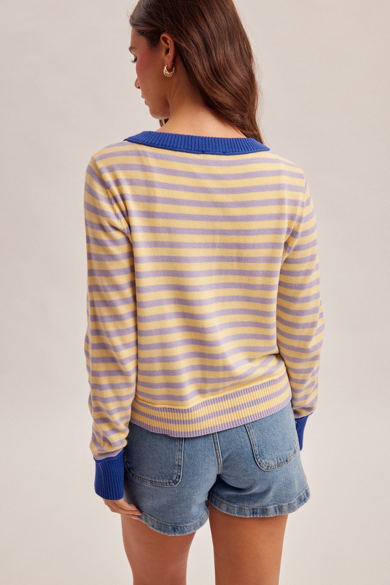 Color Block Stripe Button-Down Cardigan