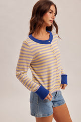 Color Block Stripe Button-Down Cardigan