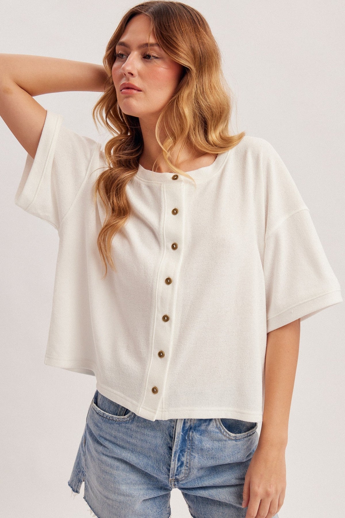 Boxy Button Front Cardigan Tee