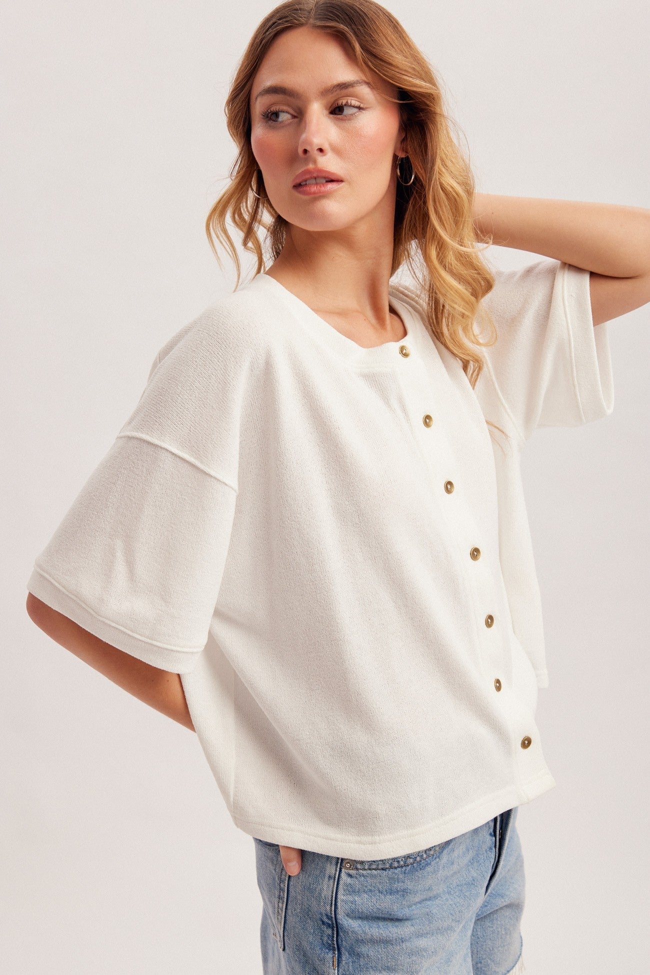 Boxy Button Front Cardigan Tee