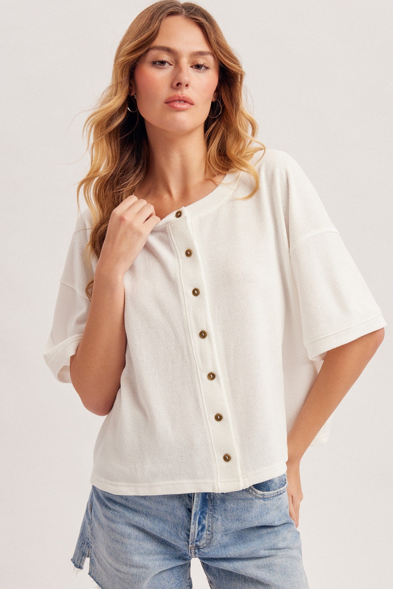 Boxy Button Front Cardigan Tee