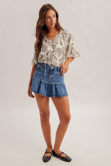 Boho Charm Printed Flutter Sleeve Blouse