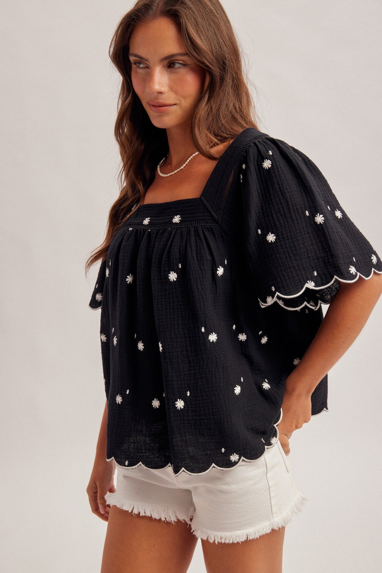Midnight Daisy Embroidered Blouse