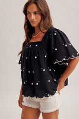 Midnight Daisy Embroidered Blouse