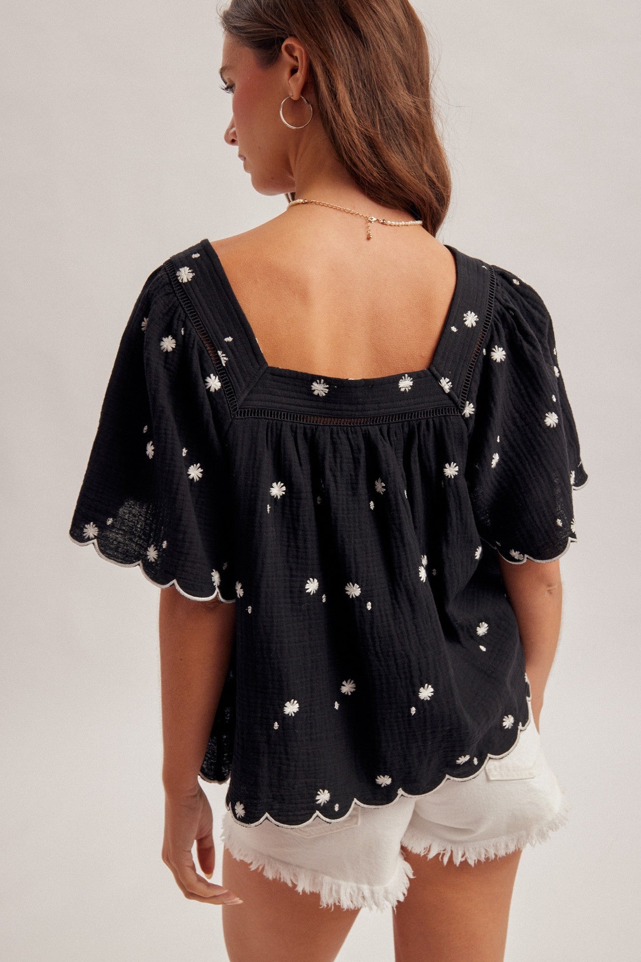 Midnight Daisy Embroidered Blouse