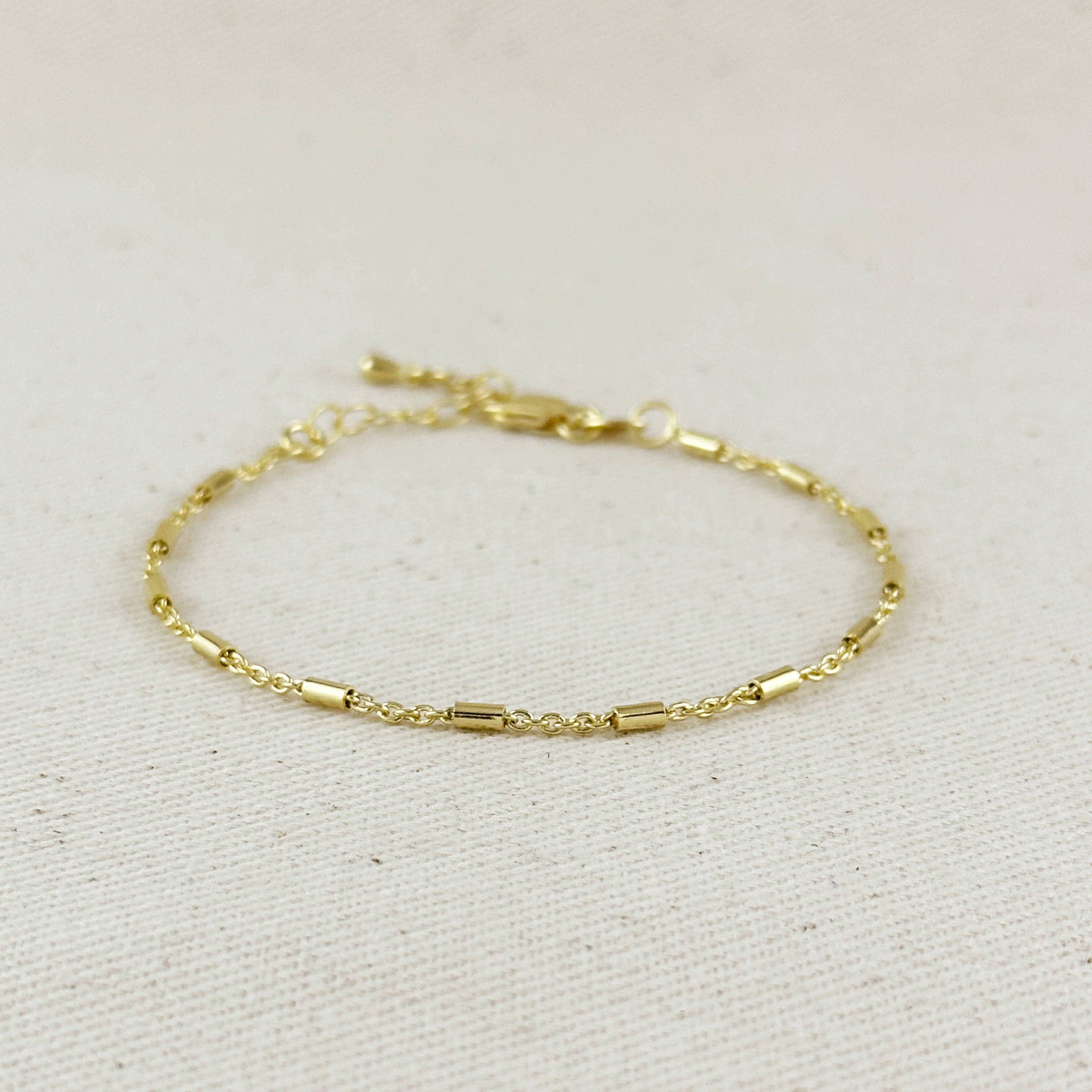 18k Gold Filled Mini Tube Chain Bracelet: 7 inches