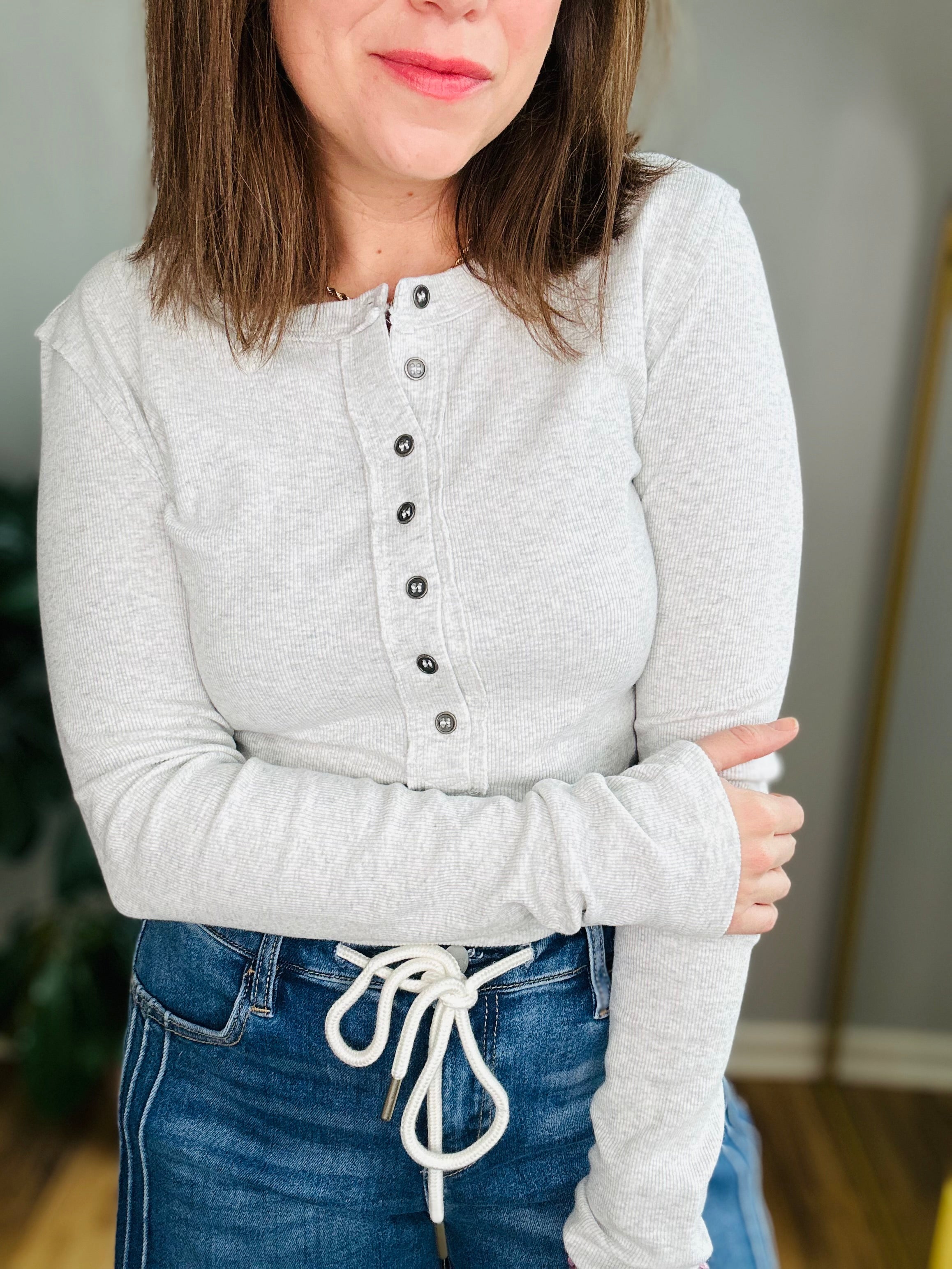 Classic Ribbed Long Sleeve Henley Top
