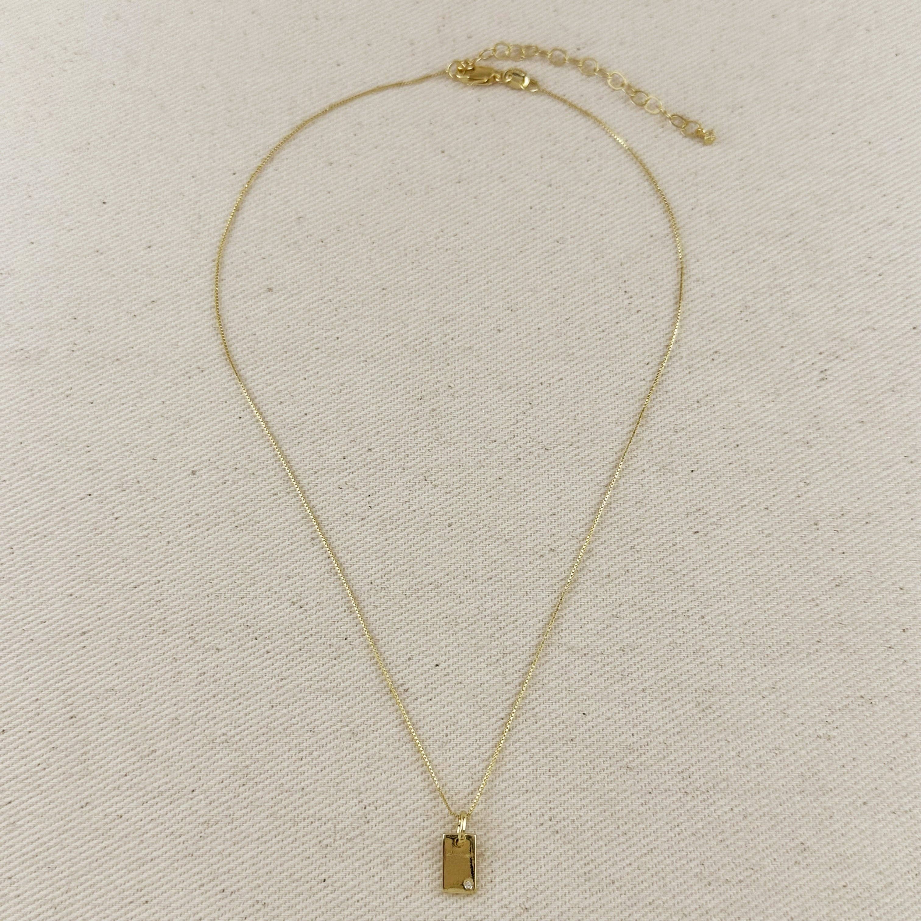 18k Gold Filled Solitaire CZ Plate Necklace