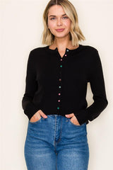 Multi-Color Button Crew Neck Cardigan