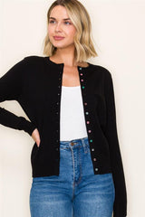Multi-Color Button Crew Neck Cardigan