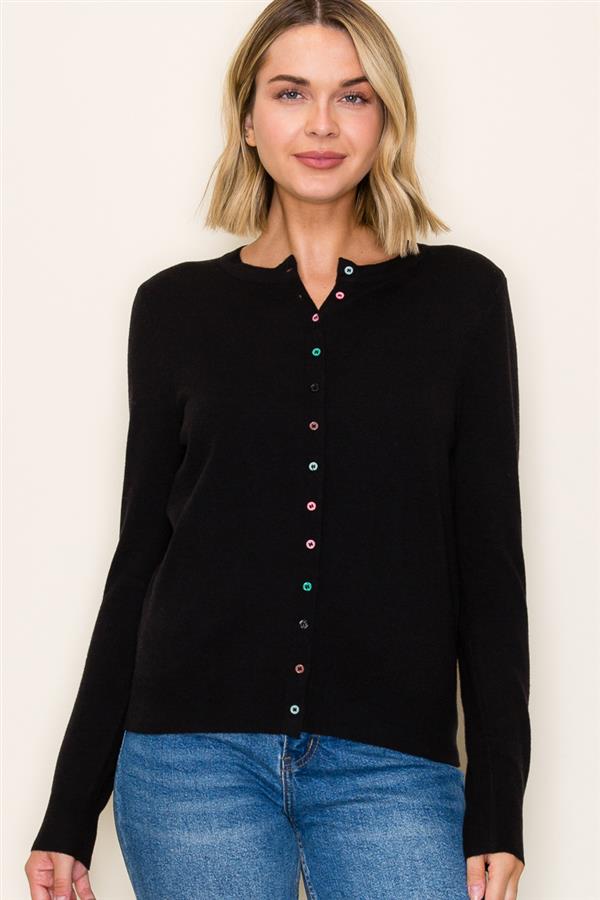 Multi-Color Button Crew Neck Cardigan