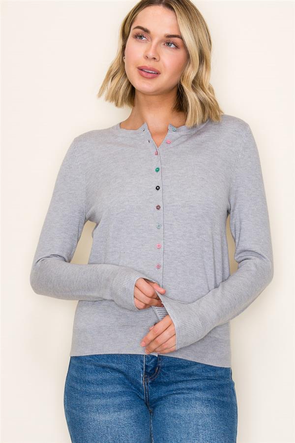 Multi-Color Button Crew Neck Cardigan
