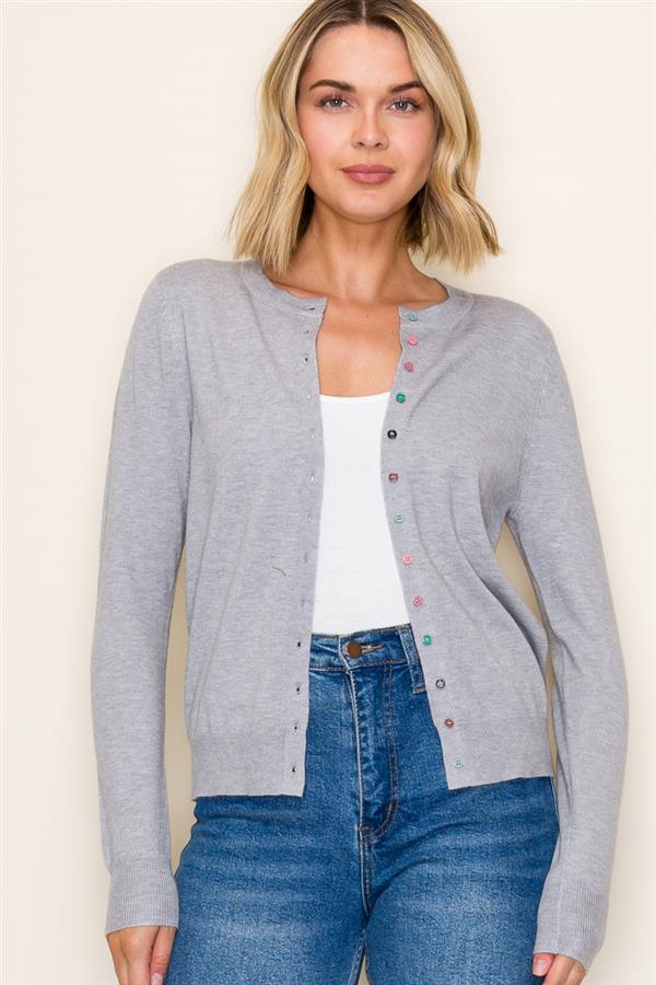 Multi-Color Button Crew Neck Cardigan