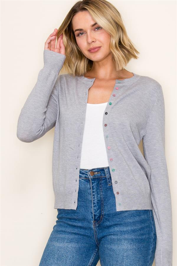 Multi-Color Button Crew Neck Cardigan