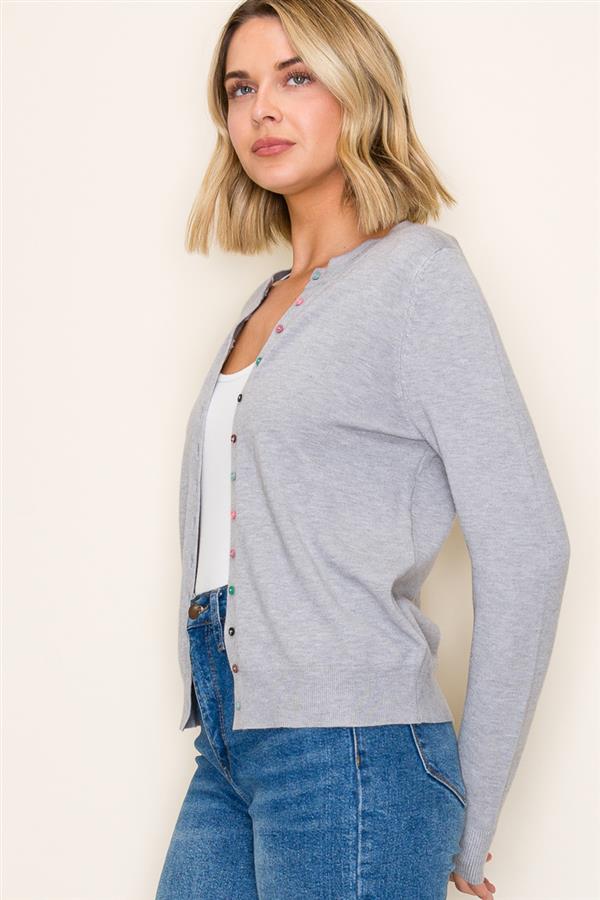 Multi-Color Button Crew Neck Cardigan