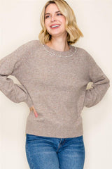 Pearl Trim Crewneck Sweater