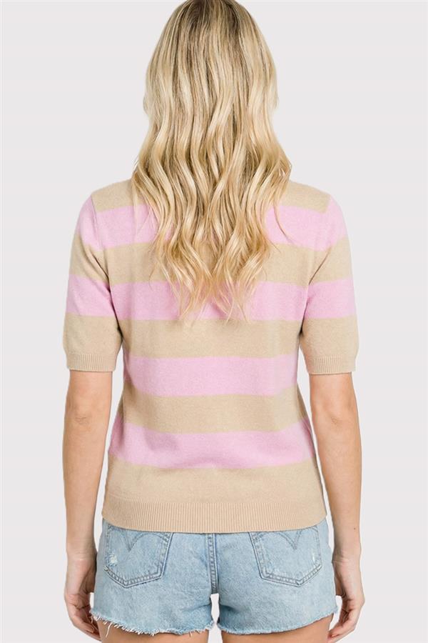 Pink & Taupe Striped Lightweight Sweater