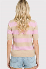 Pink & Taupe Striped Lightweight Sweater