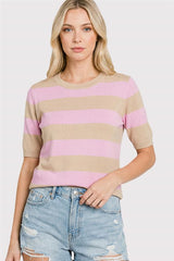 Pink & Taupe Striped Lightweight Sweater