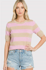 Pink & Taupe Striped Lightweight Sweater