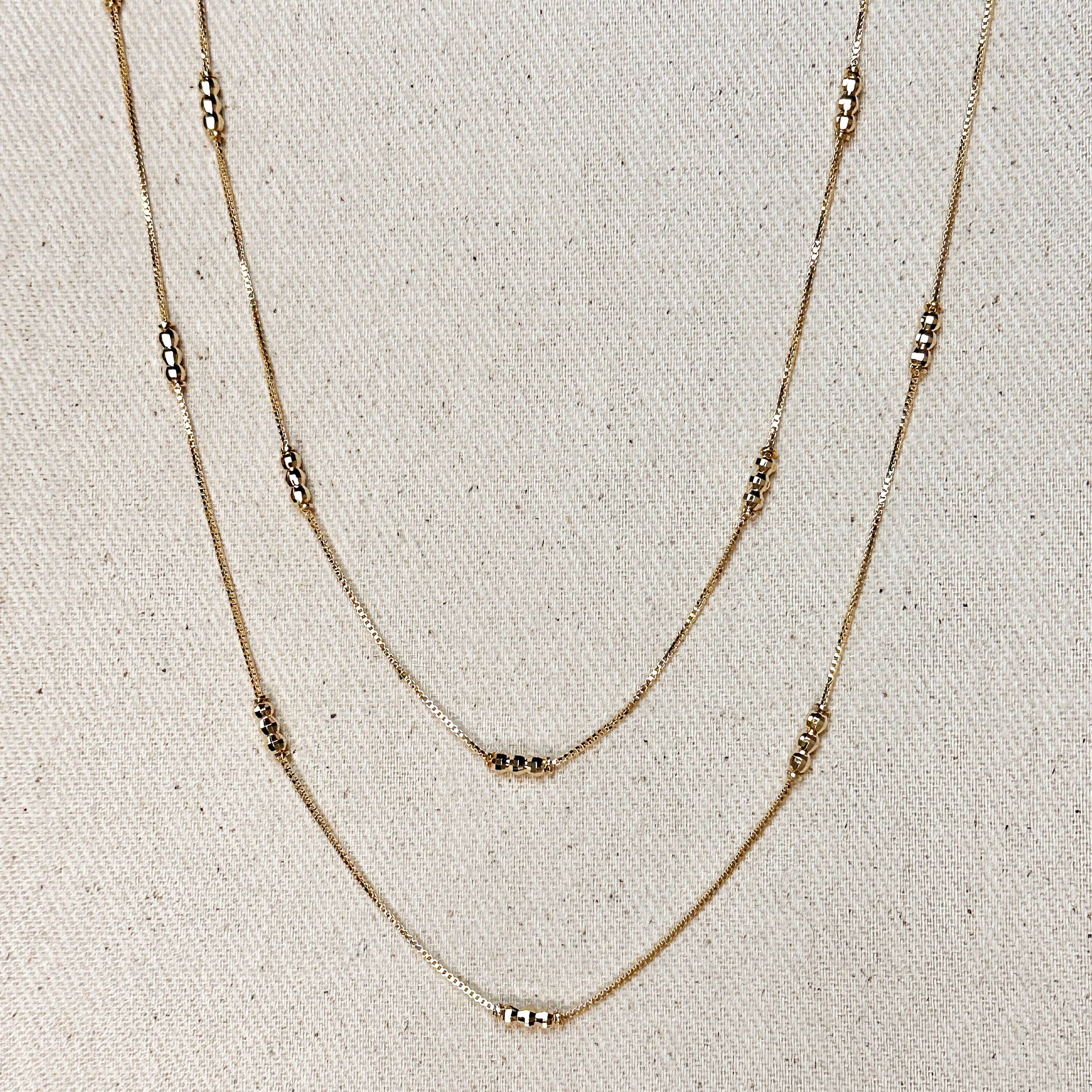 18k Gold Filled Bead Detailed Box Chain: 16 inches